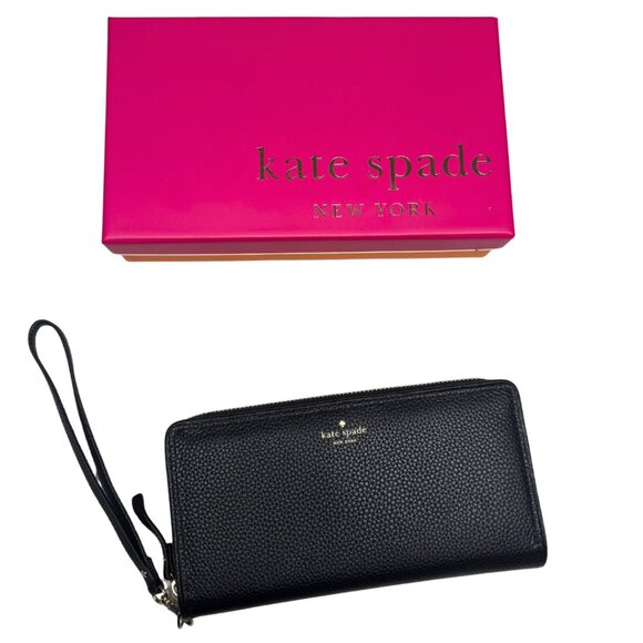Kate Spade Brigitta Mulberry Street Large Wallet Wristlet Black Leather NWT & Bo - Picture 3 of 16